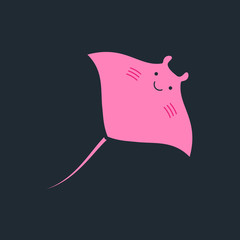 Pink stingray, postcard, template. Vector illustration.