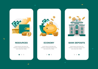 Online banking illustrations. Application interface with cash  accumulation , money savings and deposits.