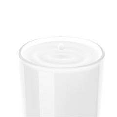 Glass with realistic milk splashes and drops. Vector illustration isolated on white background. Ready for your design. EPS10.	