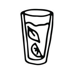 Vector illustration. Black and white line art. Popular symbol of summer and vacation is cocktail. Doodle style.