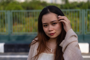 A Vietnamese woman with black hair in Vietnam
