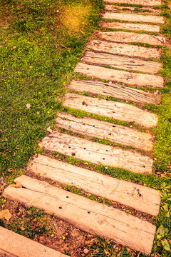 Concept Uncertain Path To The Future. Wooden Sleeper Road