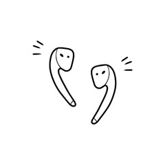 Doodle-style wireless headphones isolated on a white background. Vector icon for headphones. Outline image of the device for listening to music.