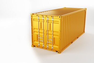 A high quality image of a yellow 20ft shipping container on a white background. Twenty foot sea shipping container 3d render