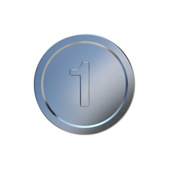 Coin. 3d Silver Coin. Realistic Coin. Number One