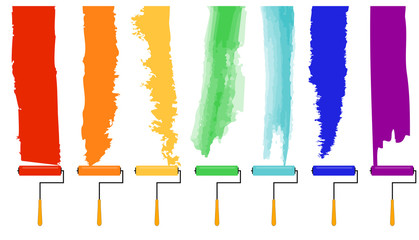 7 Types of colorful Paint Brush strokes Vector Abstract Illustration with Paint brushes