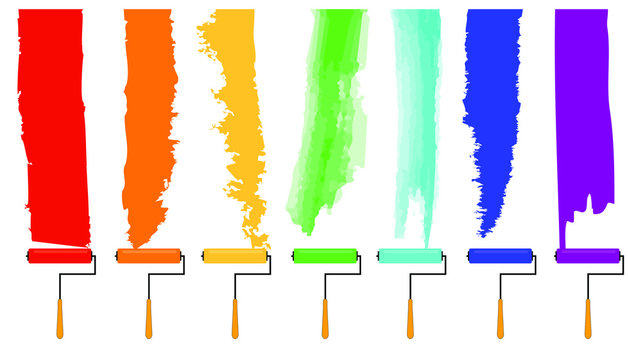 7 Types of colorful Paint Brushstrokes Vector Abstract Illustration with Paintbrushes