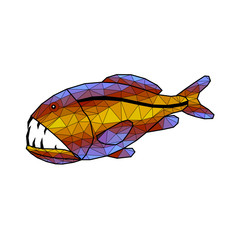 saber-toothed fish, sea monster, color mosaic with contour