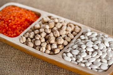 cereals, red lentils, chickpea and beans