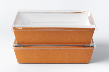 Cardboard brown  food box pack isolated on white background close up