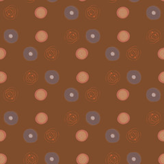 Scribbled ink line circle vector seamless pattern background. Monochrome brush stroke swirls brown backdrop. Abstract geometric repeat. Tonal all over print for modern packaging, stationery concept