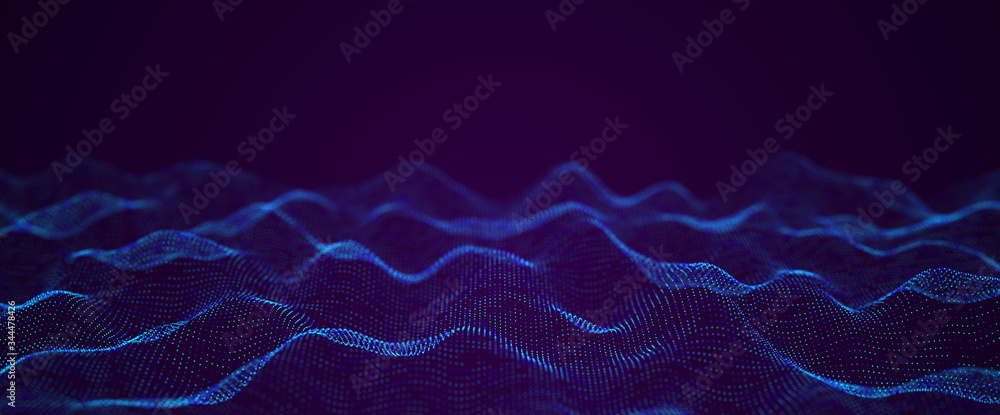 Poster color music sound wave. abstract futuristic background of particles. digital dynamic wave of particl