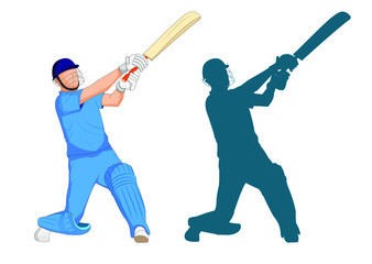 Cricket Player Vector Illustration, With a Silhouette easy to edit the source file, Artwork is Designed for Infographics, Motiongraphics, Poster, Website banners