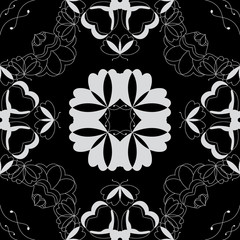 Seamless pattern with butterflies and hearts. Color black and white. Vector