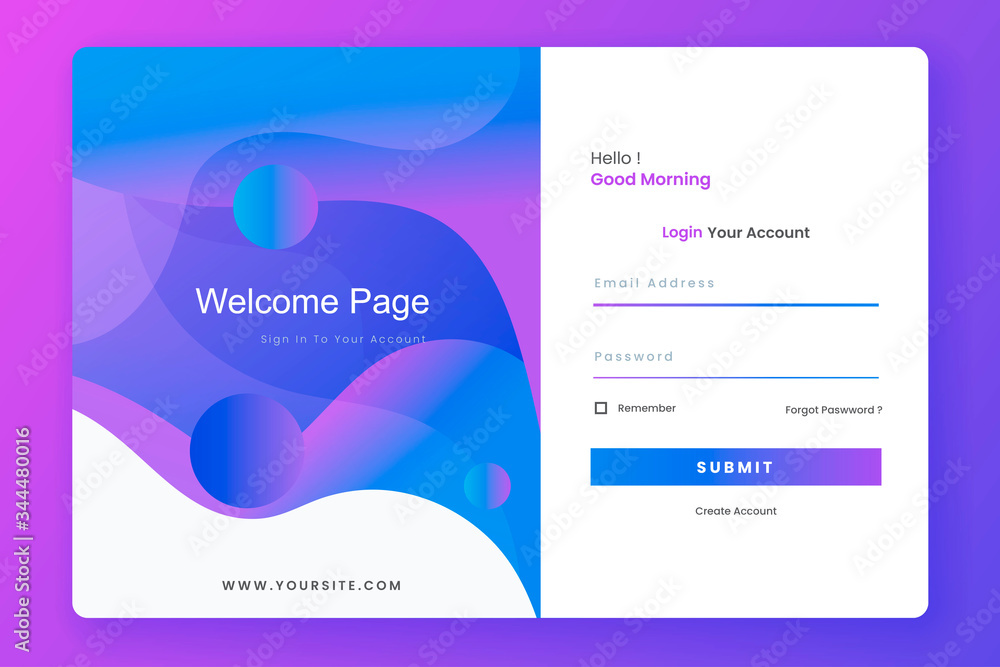 Sticker login form landing page website concept.