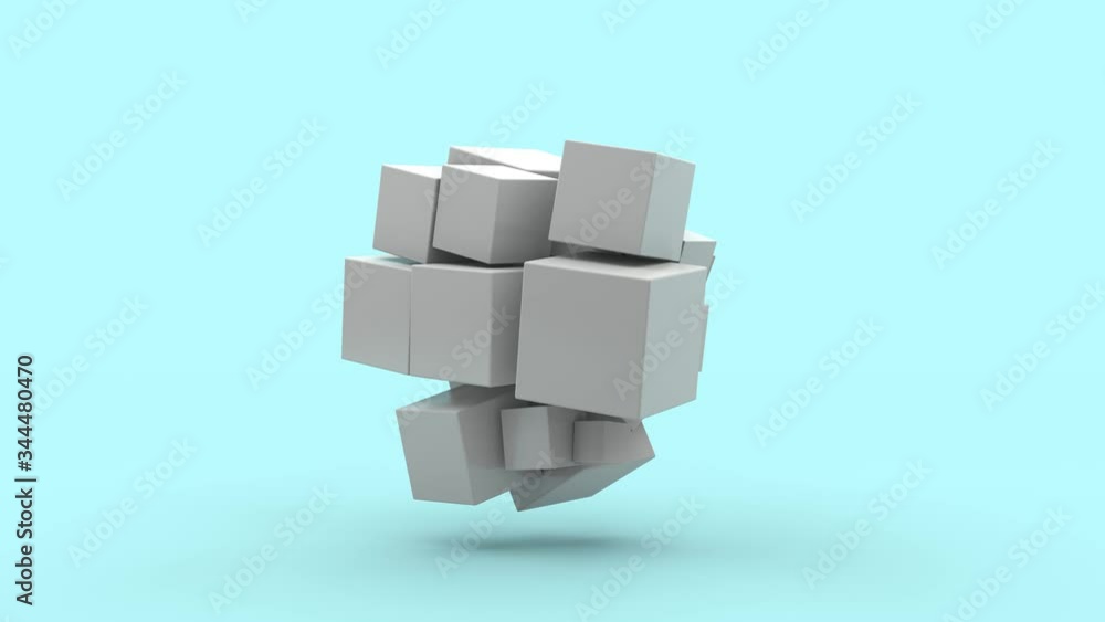 Poster 3d animation of a set of cubes that move and pulsate in the cloud structure. abstract 4k animation o