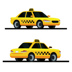 Isolated yellow taxi 2 side front and back. New headlight and bumper. Vector from illustrator program.
