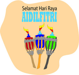 Vector illustration of Muslim celebration with writting "Selamat Hari Raya Aildilfitri' in Malaysian language meaning Happy Aildilfitri. 