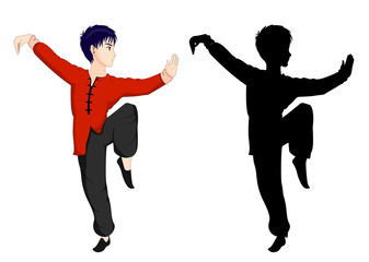 Character In Kung Fu Pose Vector Illustration, Editable EPS