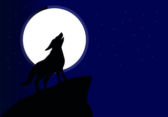 Lobo aullando a la luna desde una montaña