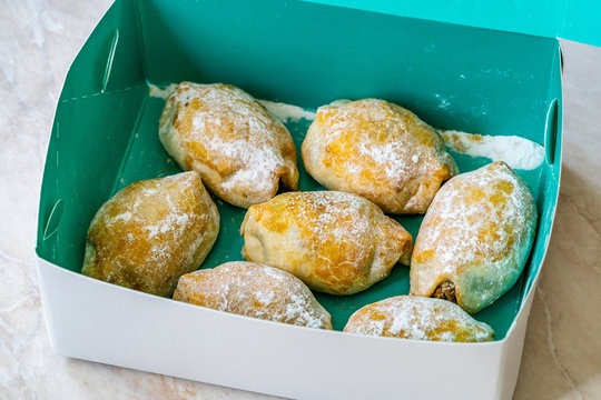 Take Away Traditional Acem Cookies with Walnut Paste, Grated Orange and Powdered Sugar in Box for Sale.