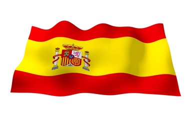 Fototapeta premium The flag of Spain. Official state symbol of the Kingdom of Spain. Concept: web, sports pages, language courses, travelling, design elements. 3d illustration