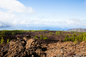 A view from volcano Mount Teide, in Teide National Park, in Tenerife, the highest elevation in Spain
