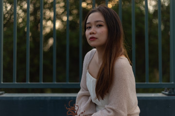 A Vietnamese woman with black hair in Vietnam
