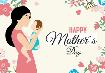 Happy Mother's Day. Mom holding the baby in her arms