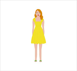 redhead girl in yellow dress.Illustration for web and mobile design.