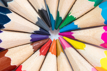 background of colored pencils close up