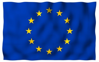Slightly waving flag of the European Union isolated on white background, 3D rendering. Symbol of Europe. 3D illustration