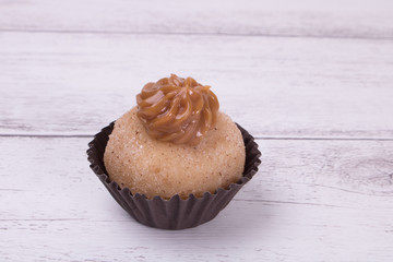 Typical Brazilian sweet brigadeiro with white background