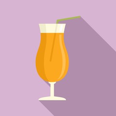 Orange juice glass icon. Flat illustration of orange juice glass vector icon for web design