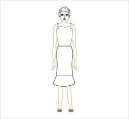girl in long skirt and tank top, with short hair.Illustration for web and mobile design.