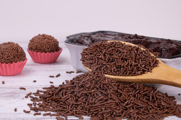 Typical Brazilian sweet brigadeiro with white background