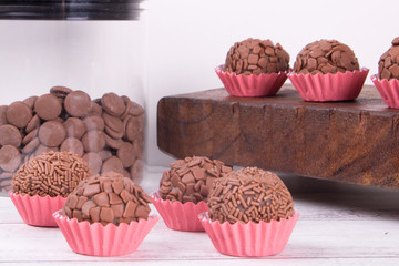 Typical Brazilian sweet brigadeiro with white background