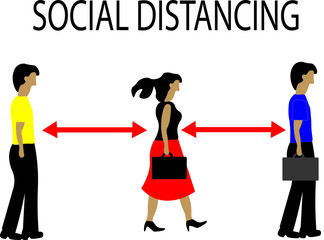 Simple vector illustration of social distancing. Covid-19 related issue.