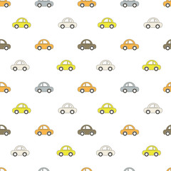 Seamless baby pattern. Many small colored cars on white background