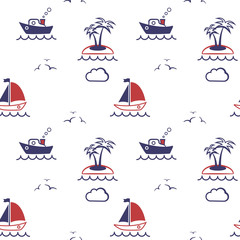 Childish seamless pattern sea theme. Illustration, great for wallpper, textile and texture design. Kids design, fabric, wrapping, apparel.