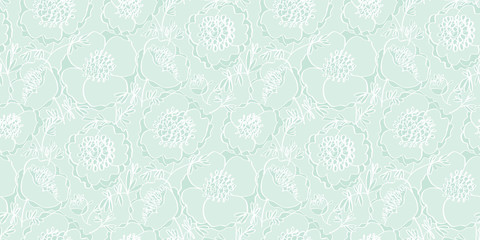 Tender mint green peony flowers pattern