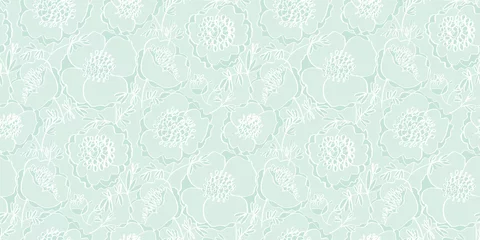 Foto op Plexiglas Raamdecoratie trends Teder mintgroen pioen bloemenpatroon