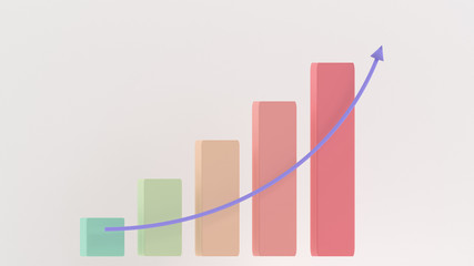 Business charts upward. Pastel palette. 3D rendering