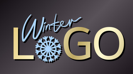 Vector logo in which a snowflake is inscribed in the word logo and winter is also written on a dark background