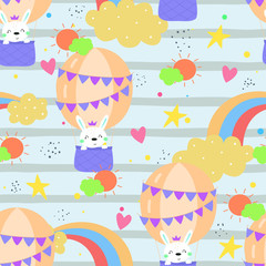Seamless pattern with cute little bunny. vector illustration