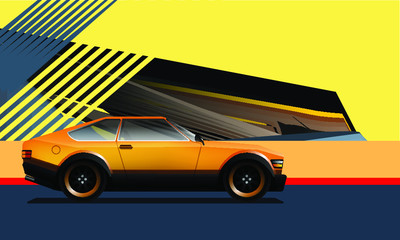 Yellow sports car coupe, vector illustration
