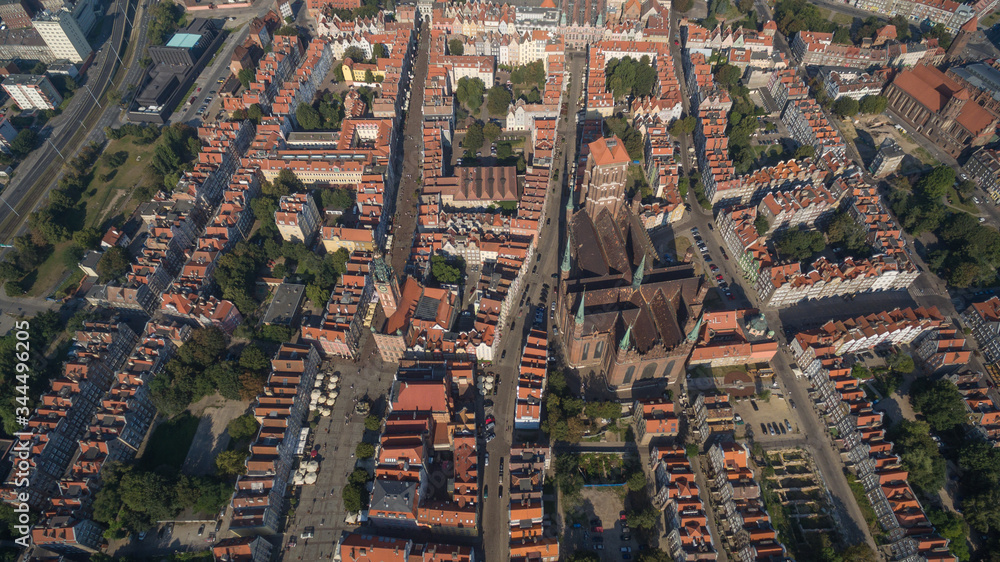 Wall mural poland, city of gdansk, old town, cityscape and marina from above