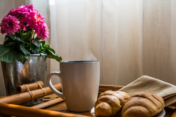 Close-up of A cozy place in the hohar by the window for breakfast. House
