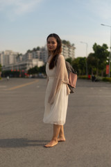 A Vietnamese woman with black hair in Vietnam
