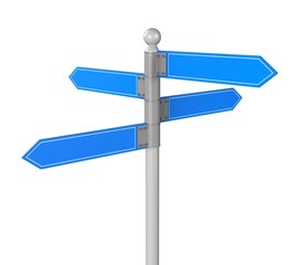 Blank directional road signs. 3d illustration.